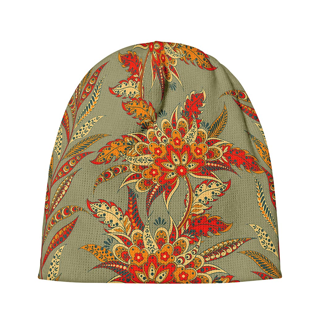 Vintage Orange Bohemian Floral Print Beanie