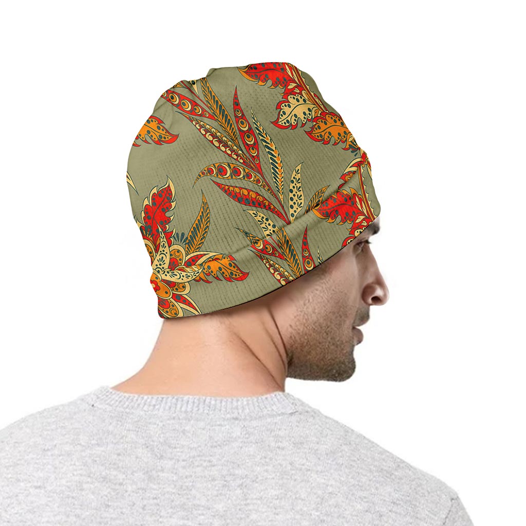 Vintage Orange Bohemian Floral Print Beanie