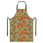 Vintage Orange Bohemian Floral Print Bib Apron With Pocket