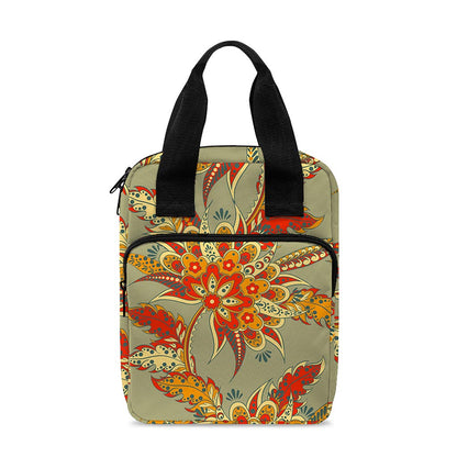 Vintage Orange Bohemian Floral Print Bible Tote Bag