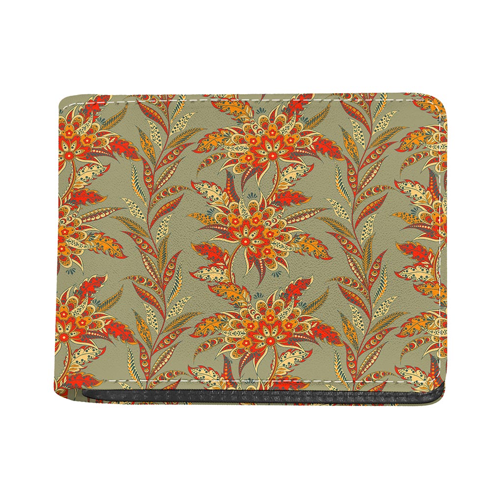 Vintage Orange Bohemian Floral Print Bifold Wallet