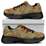 Vintage Orange Bohemian Floral Print Black Chunky Shoes