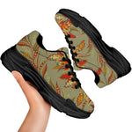 Vintage Orange Bohemian Floral Print Black Chunky Shoes