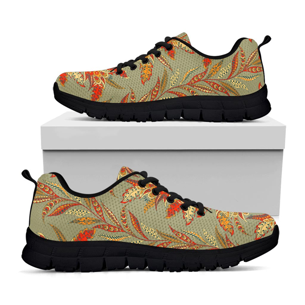 Vintage Orange Bohemian Floral Print Black Running Shoes