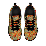 Vintage Orange Bohemian Floral Print Black Running Shoes