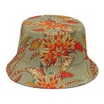Vintage Orange Bohemian Floral Print Bucket Hat
