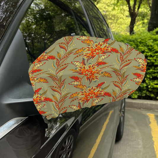 Vintage Orange Bohemian Floral Print Car Side Mirror Covers