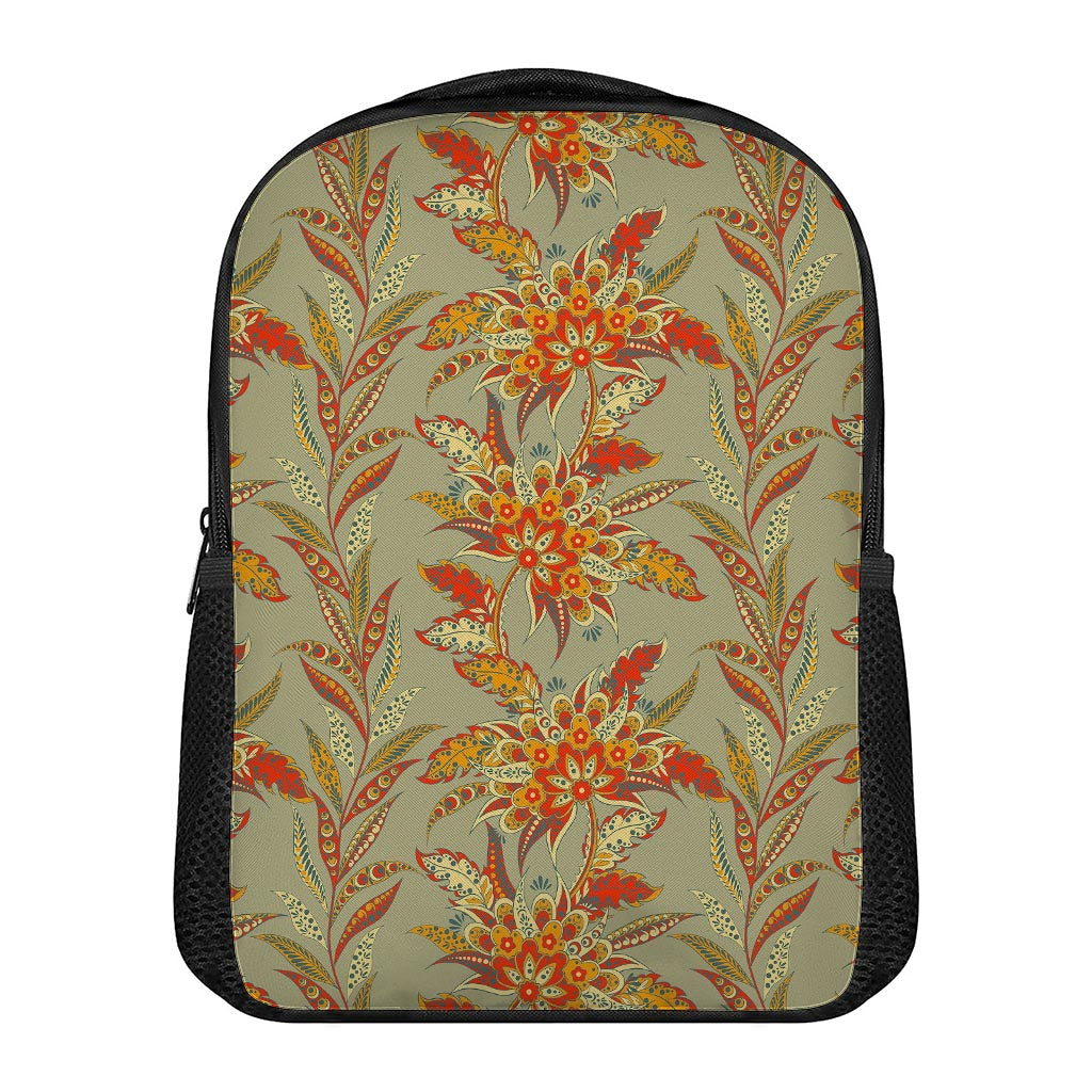 Vintage Orange Bohemian Floral Print Casual Backpack