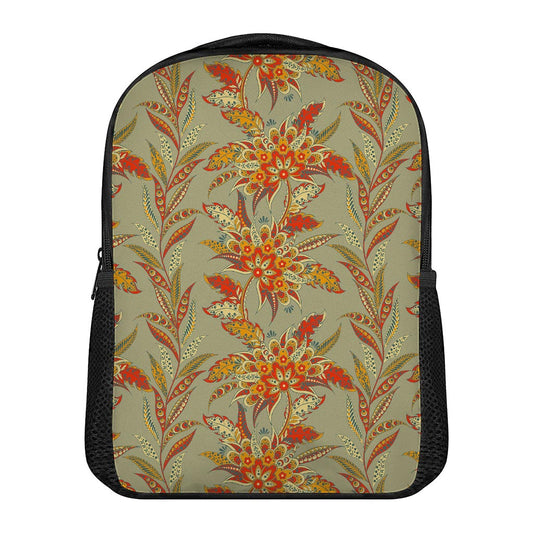 Vintage Orange Bohemian Floral Print Casual Backpack