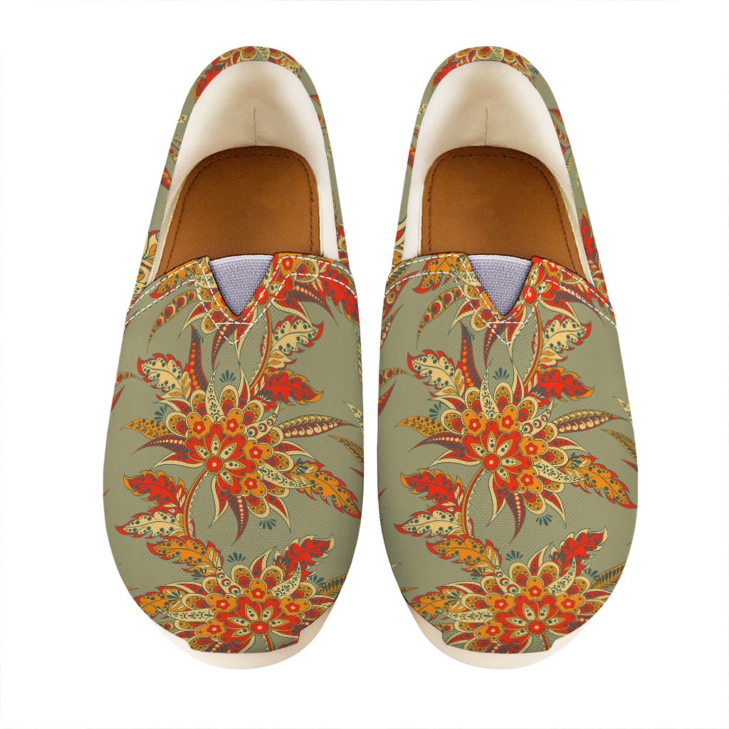 Vintage Orange Bohemian Floral Print Casual Shoes