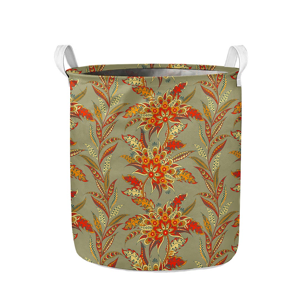 Vintage Orange Bohemian Floral Print Collapsible Laundry Basket