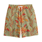 Vintage Orange Bohemian Floral Print Cotton Shorts
