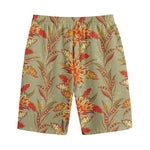 Vintage Orange Bohemian Floral Print Cotton Shorts