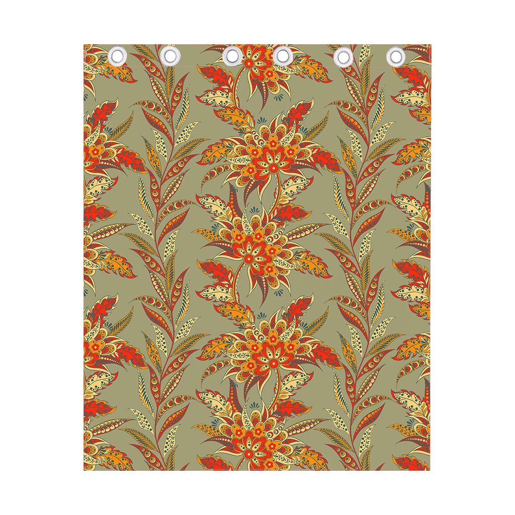 Vintage Orange Bohemian Floral Print Curtain