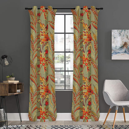 Vintage Orange Bohemian Floral Print Curtain