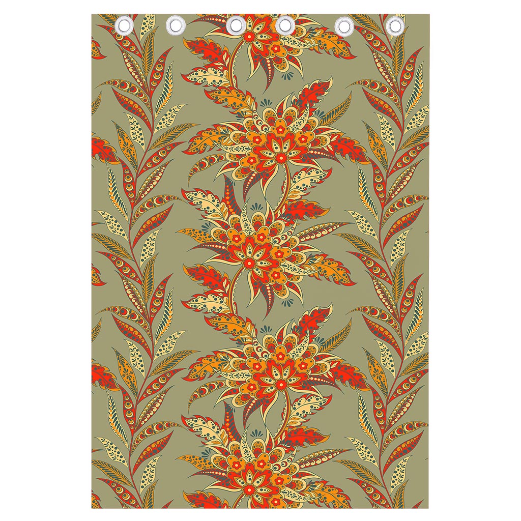 Vintage Orange Bohemian Floral Print Curtain