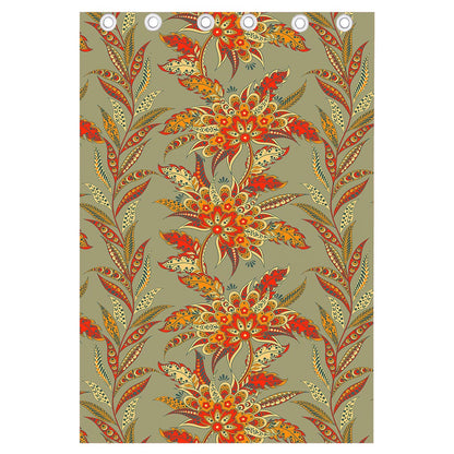 Vintage Orange Bohemian Floral Print Curtain