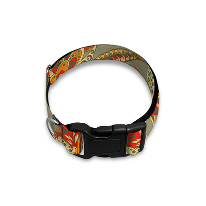 Vintage Orange Bohemian Floral Print Dog Collar
