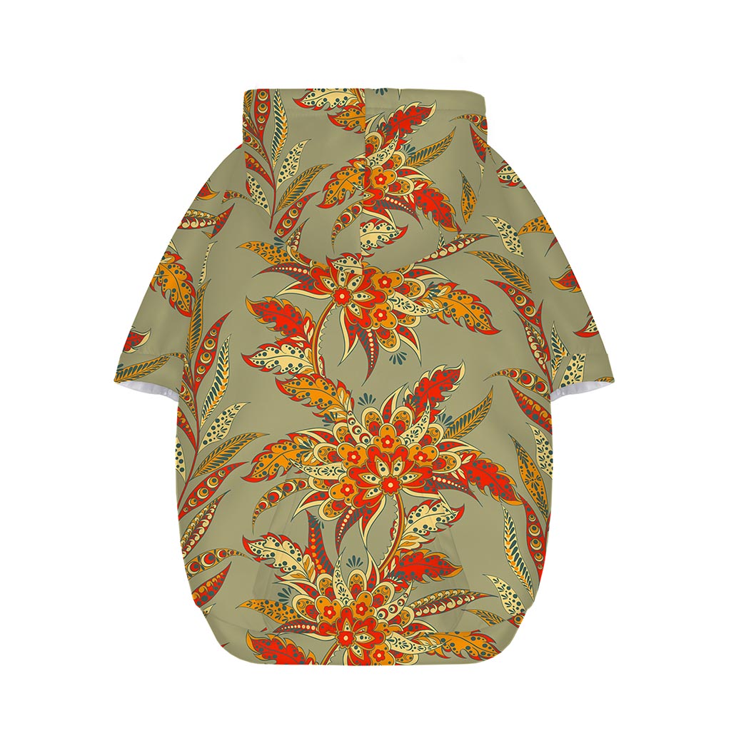 Vintage Orange Bohemian Floral Print Dog Zip Up Hoodie