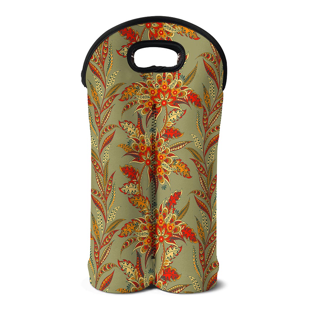 Vintage Orange Bohemian Floral Print Double Neoprene Wine Tote