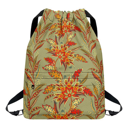 Vintage Orange Bohemian Floral Print Drawstring Backpack