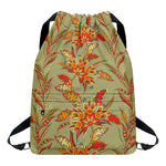 Vintage Orange Bohemian Floral Print Drawstring Backpack