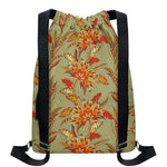 Vintage Orange Bohemian Floral Print Drawstring Backpack