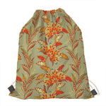 Vintage Orange Bohemian Floral Print Drawstring Bag