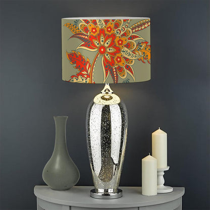 Vintage Orange Bohemian Floral Print Drum Lamp Shade