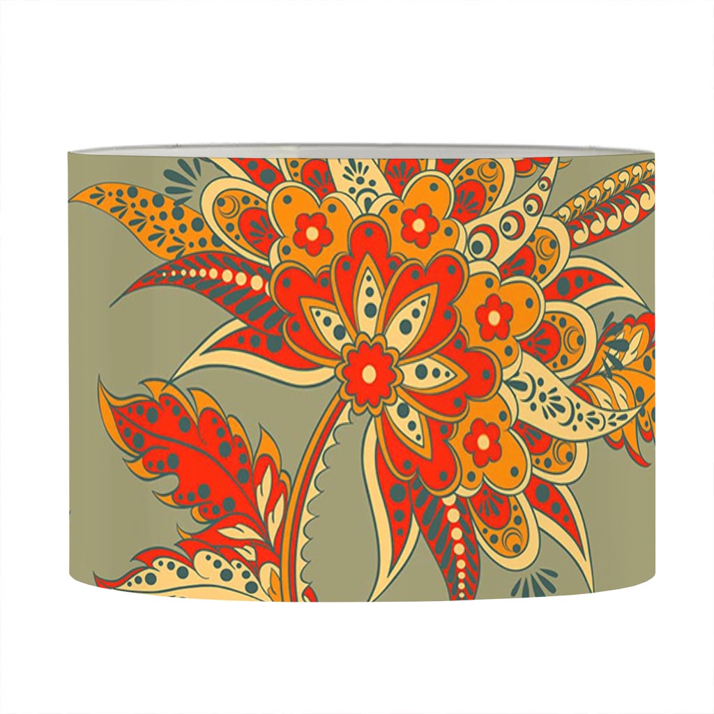 Vintage Orange Bohemian Floral Print Drum Lamp Shade