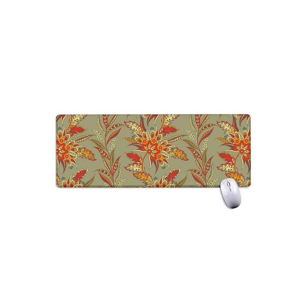 Vintage Orange Bohemian Floral Print Extended Mouse Pad