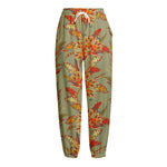 Vintage Orange Bohemian Floral Print Fleece Lined Knit Pants