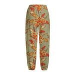 Vintage Orange Bohemian Floral Print Fleece Lined Knit Pants