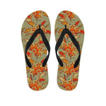 Vintage Orange Bohemian Floral Print Flip Flops