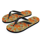 Vintage Orange Bohemian Floral Print Flip Flops