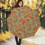 Vintage Orange Bohemian Floral Print Foldable Umbrella