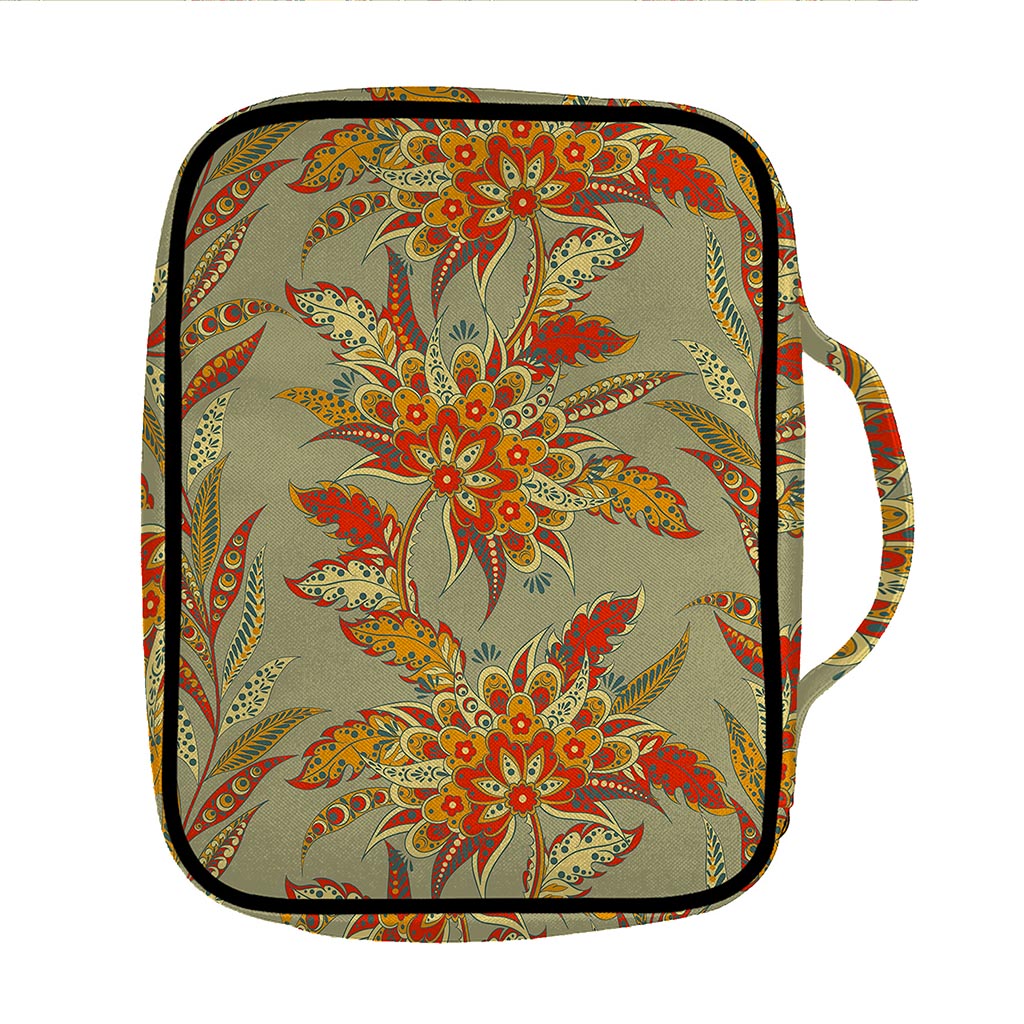 Vintage Orange Bohemian Floral Print Front Pocket Bible Bag