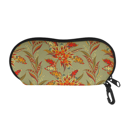 Vintage Orange Bohemian Floral Print Glasses Case