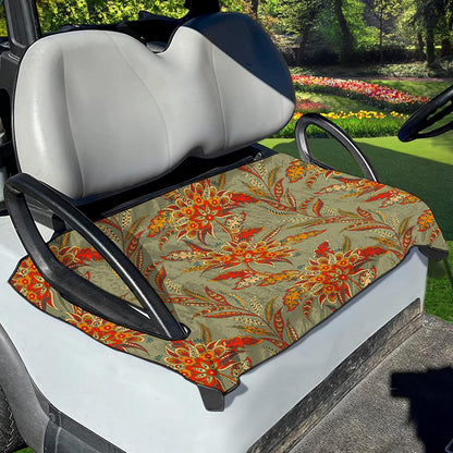 Vintage Orange Bohemian Floral Print Golf Cart Seat Cover