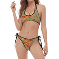 Vintage Orange Bohemian Floral Print Halter Scoop Tie Side Bikini