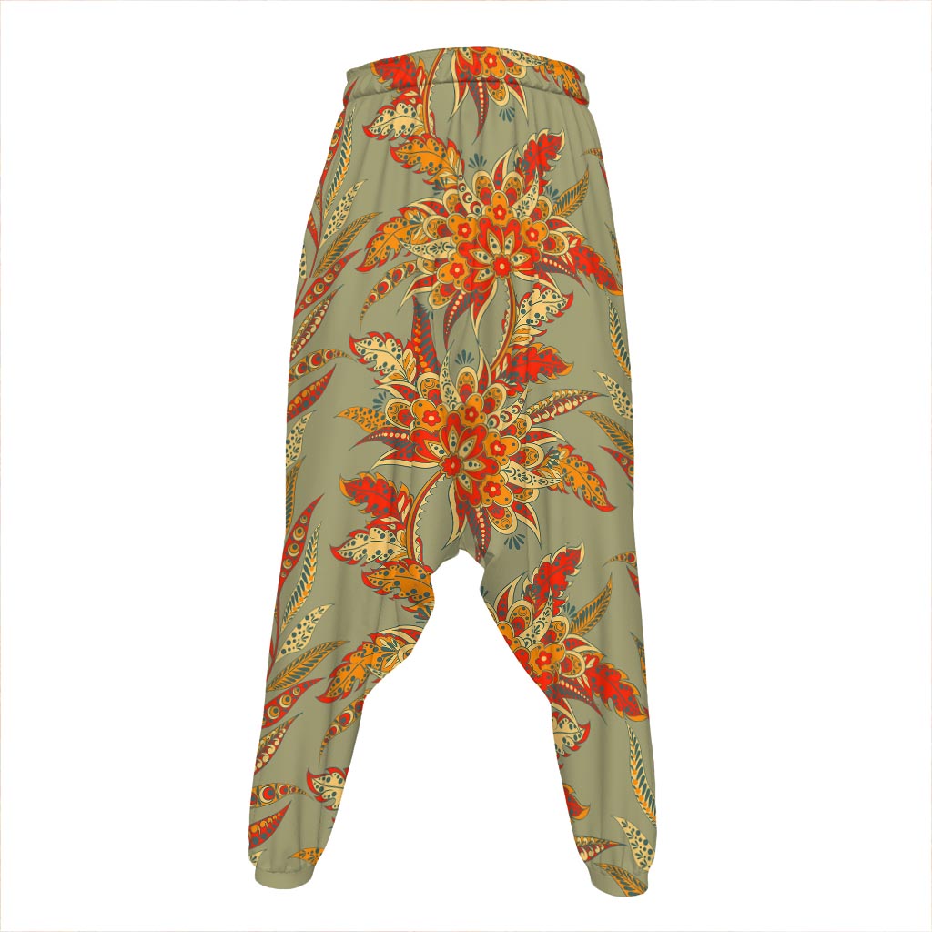 Vintage Orange Bohemian Floral Print Hammer Pants