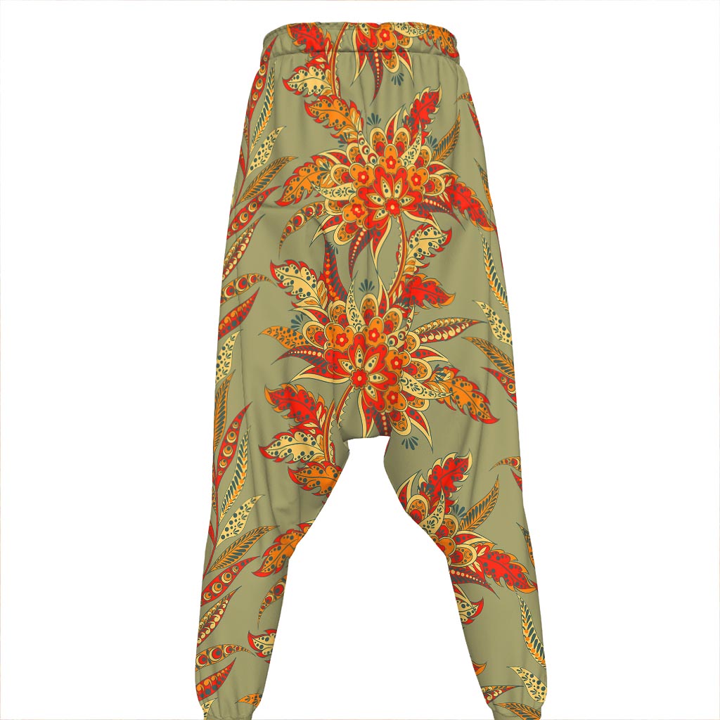 Vintage Orange Bohemian Floral Print Hammer Pants