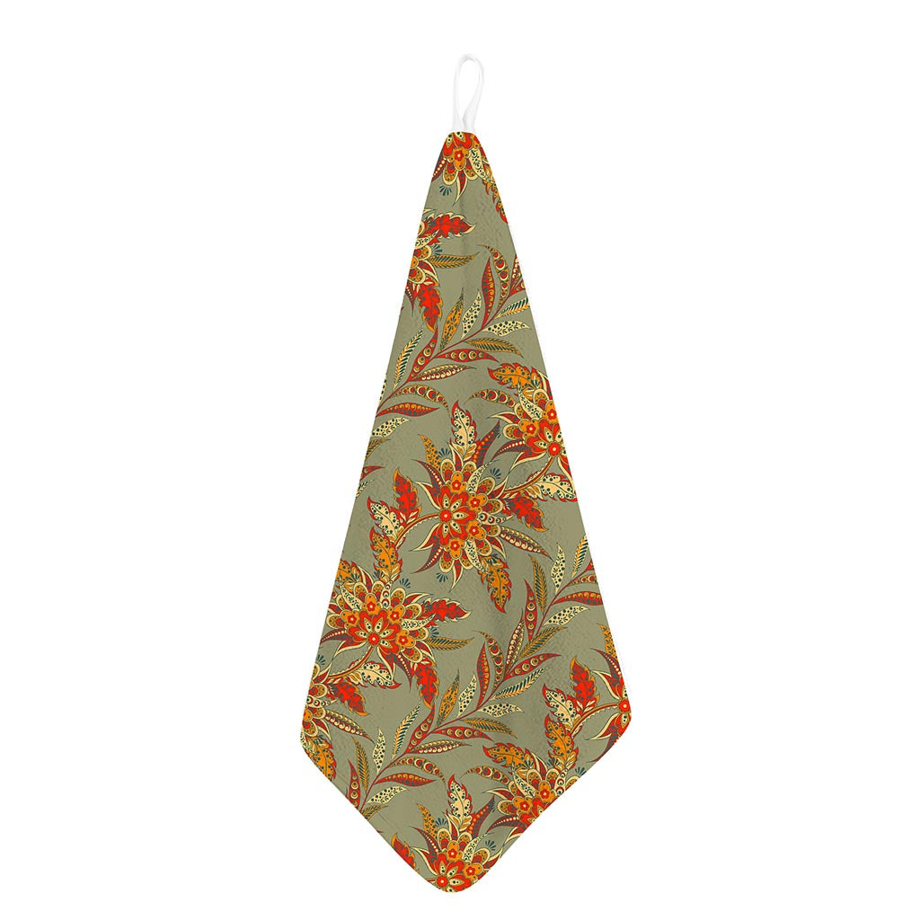 Vintage Orange Bohemian Floral Print Hand Towel