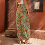 Vintage Orange Bohemian Floral Print Harem Pants
