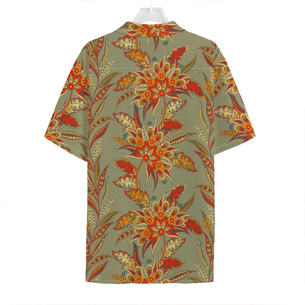 Vintage Orange Bohemian Floral Print Hawaiian Shirt
