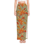 Vintage Orange Bohemian Floral Print High Slit Maxi Skirt