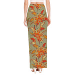 Vintage Orange Bohemian Floral Print High Slit Maxi Skirt