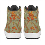 Vintage Orange Bohemian Floral Print High Top Leather Sneakers