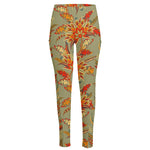 Vintage Orange Bohemian Floral Print High-Waisted Pocket Leggings