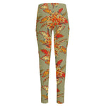Vintage Orange Bohemian Floral Print High-Waisted Pocket Leggings